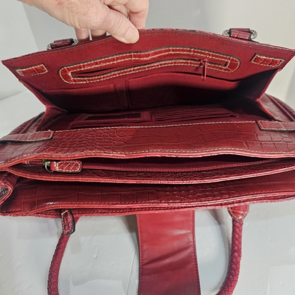 Western Accent Shoulder Bag Purse Red Faux Leather Alligator/Crocodile GUC - Picture 11 of 13